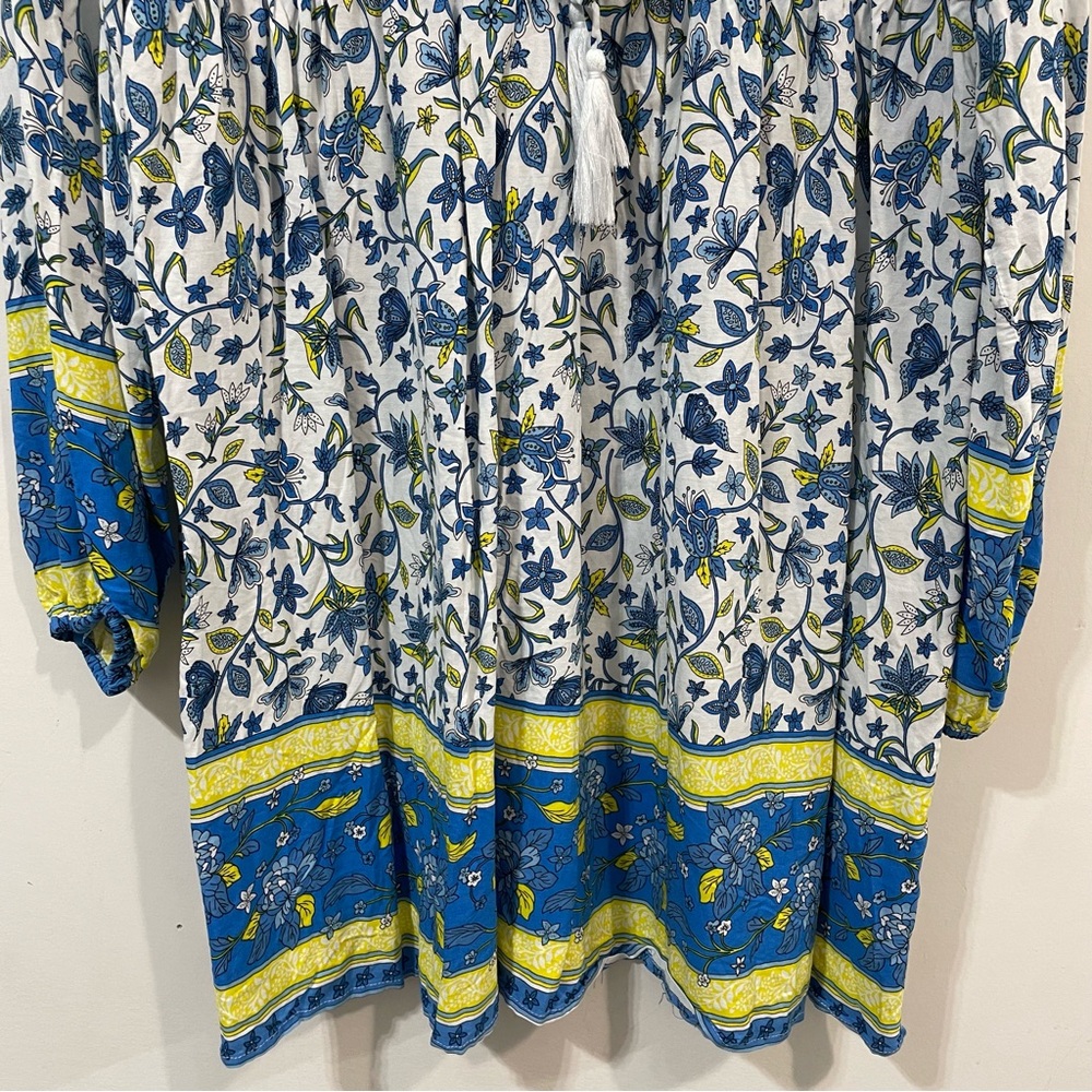 R. Vivimos Blue White Floral Boho Long Sleeve Summer beachy Midi Dress Size L - Picture 5 of 8